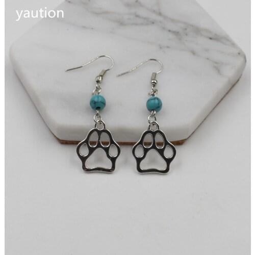 1Pcs Elegant Vintage Small Antique Silver Cute Bears paw Earrings