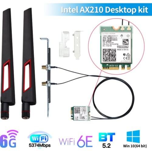 3000Mbps Wi-Fi 6E Intel AX210 Desktop Kit Dual Band 802.11AX 2.4G/5G/6Ghz AX210NGW NGFF M.2 Bluetooth5.2 WiFi Card Network Win10