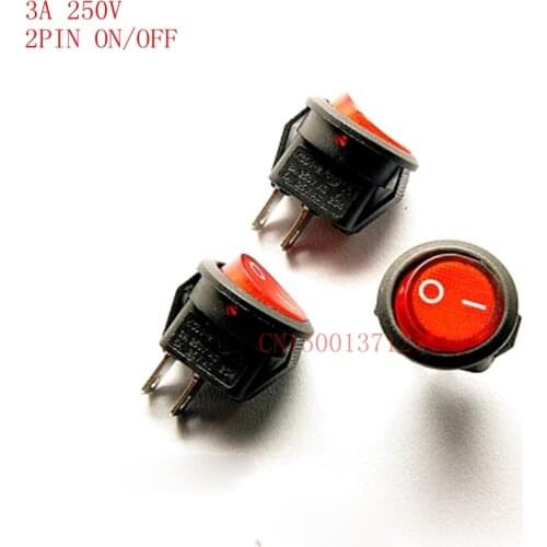 5PCS 2pin on-off Small round type rocker switch 3A 250V red Power switch