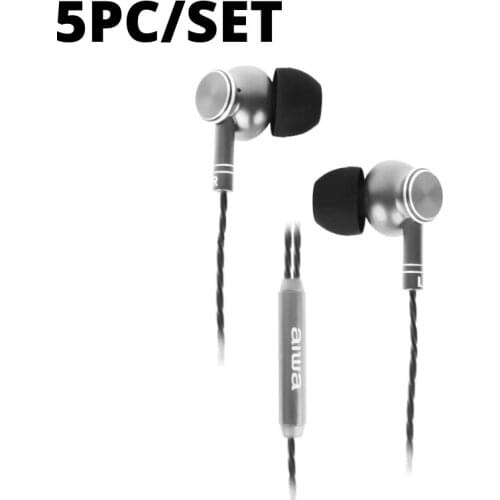 5PC Aiwa ESTM-100TN-In-Ear headset with microphone included. Dynamic earphone with metal cnc body, Sport