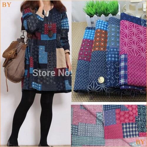 50cm*140cm Plaid print Linene Cotton Fabric Sewing dress shirt bag Patchwork Zakka Cloth