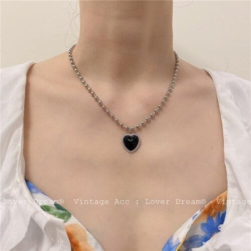 Kpop Metal Silver Love Heart Pendant Choker Clavicle Chain Simple Necklace for Women Party Aesthetic Jewelry