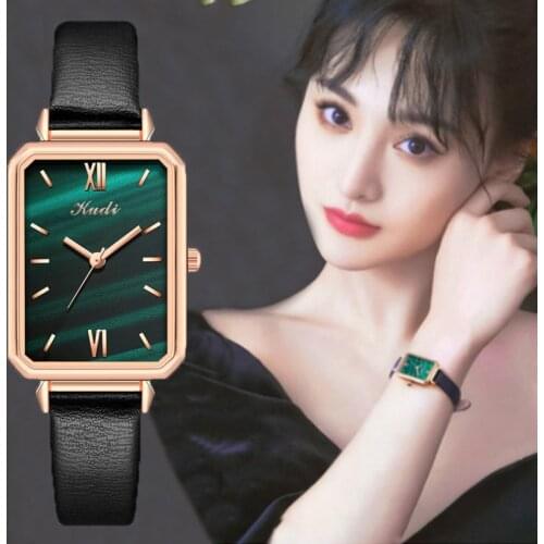 Top Brand Luxury Women Watches Fashion Square Ladies Quartz Watch Bracelet Set Green Dial Simple Rose Gold Leather Women Watches