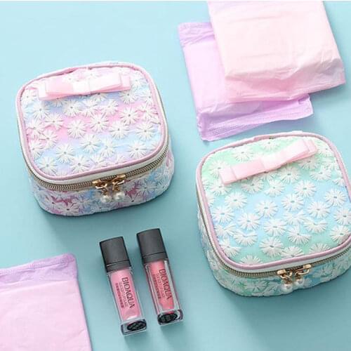 Makeup-Case Storage-Bag Embroidery Sanitary-Napkin Jewelry Travel Women Cute Teenager