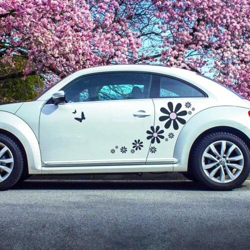 Black daisies with butterflies graphic vinyl car sticker for for smart truck motobike helmet mini