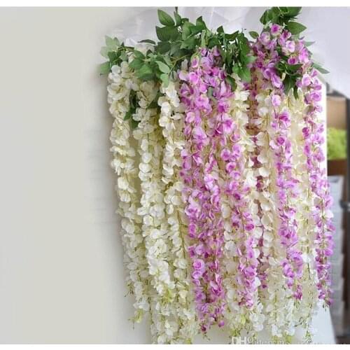 1.8M long Elegant white Silk Flower Wisteria Vine Rattan DIY Garland For Wedding Centerpieces Decoration Home Ornament