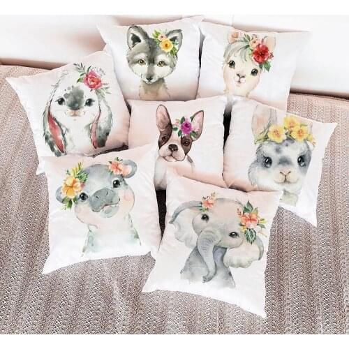 Flower Animal Print Cushion Cover Bulldog Pillow Case Children Gift Home Decorative Car Chair Throw Pillow Case Coussin 45x45cm