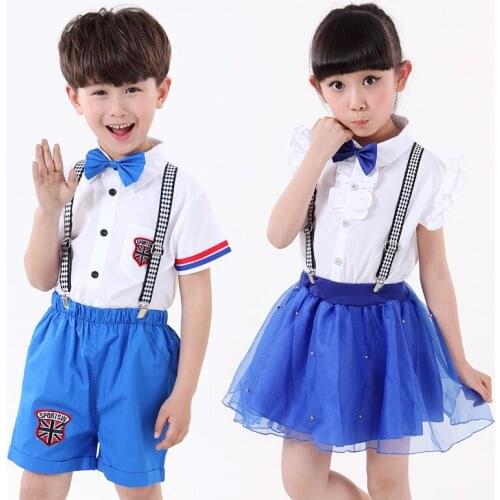 Childrens School Uniforms Clothing Set Girls & Boys Performing Clothes Sets Tops + Pants ,T-Shirt + Skirts Set Boy School Set