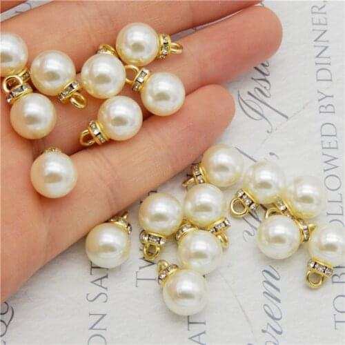 Julie Wang 20PCS Faux Pearl White Beads Alloy Caps Charms Spacer Loose Beads Bracelet Earrings Jewelry Making Accessory