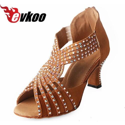 Evkoodance Zapatos De Baile Brown Or Black With Rhinostone Low Heel 6cm Professioanl Women Latin Dance Shoes Evkoo-474