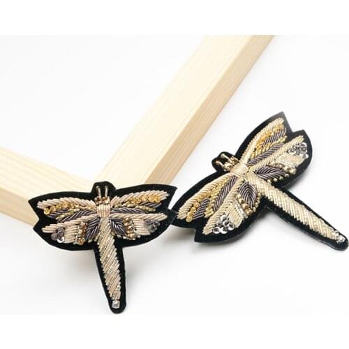 Europe Fashion India Silk Dragonfly Brooch Badge for Clothes Decoration DIY Applique Copper Wire Badge for Clothes Bags