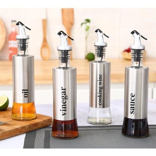 300ml Stainless Steel Glass Leakproof Sealed Olive Oil Bottle Household Soy Sauce Bottle Sea Soning Storage Bottles Vinegar Pot