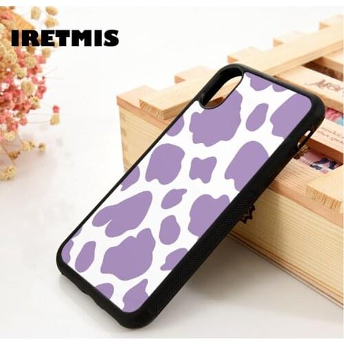 Iretmis 5 5S SE 6 6S Silicone Phone Case Cover for iPhone 7 8 Plus X Xs 11 12 MINI Pro Max XR Cow Purple Stains White Background