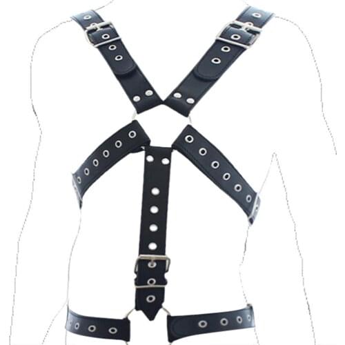 PU Leather Bondage For Mens Clubwear Full Body Chest Harness Detachable Groin Strap With O-Ring Adjustable Harness Male **D