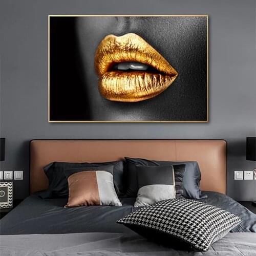 Black Golden Lips Painting On Canvas Sexy Woman Mouth Poster Prints Wall Pictures For Living Room Home Decor Silver Lips Cuadros