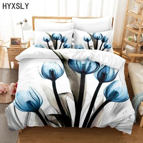 3D Print Flower Bedding Sets white Duvet Quilt Cover Luxury Comforter Bed Linen with Pillowcase King Queen Floral Bedclothes