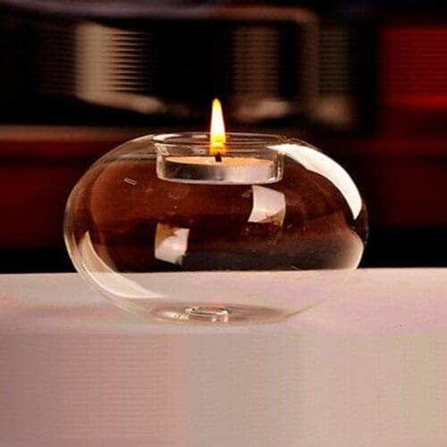 Home Decor Case Container Candlestick Candler Holder 8/10/12CM Clear Round Hollow Heat Resistant Glass Crystal Candle Holders