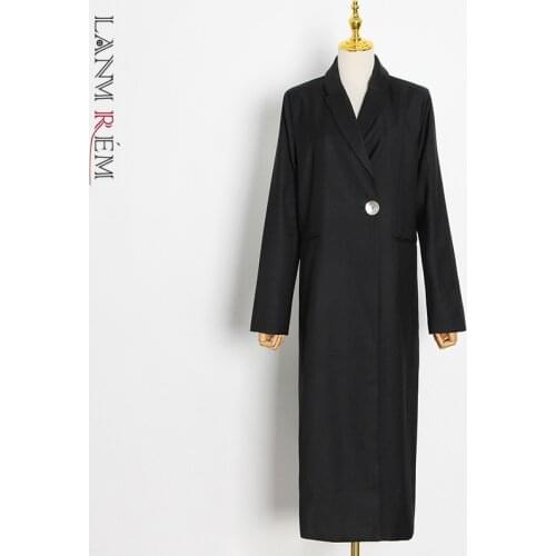 LANMREM Blazer Long Coat For Female V Neck Women High Waist Elegant Casual Coat Streetwear Fashion Tide 2021 Autumn 2D1564