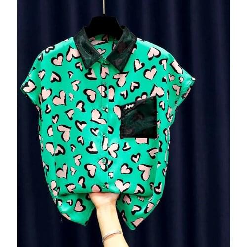 Summer Fashion Streetwear Ladies Short Sleeve Shirts Women Blouse Vogue Printing Pocket Patchwork Womens Shirt Blouses LS059