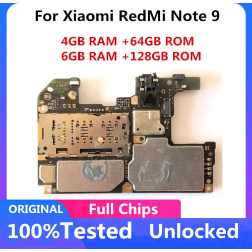 Logic boardFor Xiaomi RedMi Note 9 Factory Unlocked Motherboard 4+64GB 6+128G Original Main Logicboard Full Chips Android System