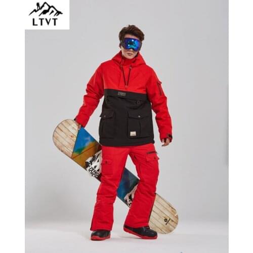 LTVT Snowboard Clothing Mens Womens Snow Suit Color Matching Thicken Quilted Waterproof Double Board Male Ski Suit Set New