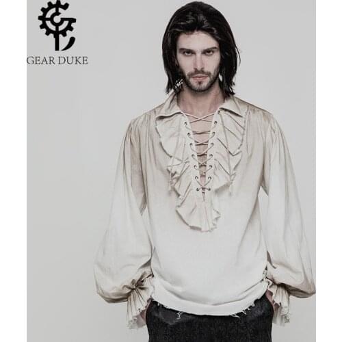 White Colours Gear Duke Steampunk Gothic Fashion victorian Mens shirt Top clothing
