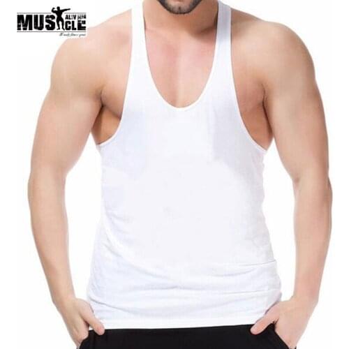 Mens Plain Bodybuilding T-shirts Fitness Tops Brand Clothing Running Training Cotton Spandex Solid Sleeveless MUSCLE ALIVE