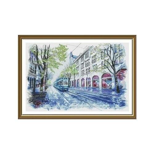 STREET Cross Stitch Set Chinese Cross-stitch Kit Embroidery Needlework Craft Packages Cotton Fabric Floss Embroidery