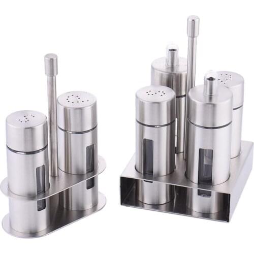 Castor Stainless Steel Salt Pepper Shaker Set Odor-Free Spice With Stand Condiment Box Cooking Seasoning Bottle For Kitchen Tool