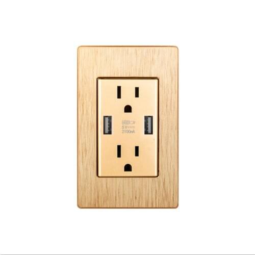 US Standard USB Wall Socket,Double 2.1A Socket With Usb,White/Black/Gold PC Retardant Panel 118,Smart plug,Electrical socket