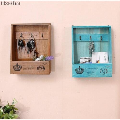 NOOLIM Handmade Wooden Boxes Cargo Organizer Storage Box Simple Small Key Hanging Storage Holder Phone Organizer Wood Shelf
