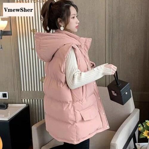 VmewSher New Autumn Winter Women Warm Hooded Vest Coat Casual Zipper Sleeveless Jacket Female Padded Outwear Tops Ladies Parka