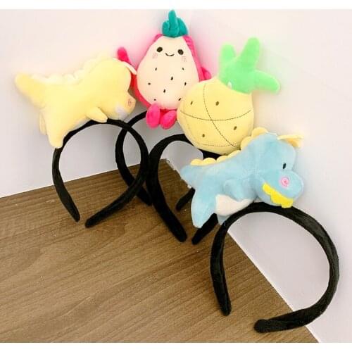 Fluffy Cute Cartoon Animal Fruit Dinosaur Dolphin Pineapple Carrot Cloth Headwear For Women Wide Side Headbands Hair Hoop