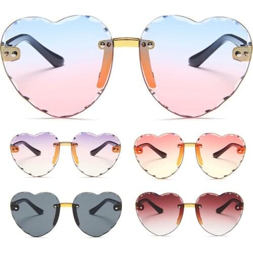New Cute Heart Rimless Glasses Sunglasses Children Kids Gray Pink Red Lenses Fashion Boys Girls UV400 Kids Driver Goggles