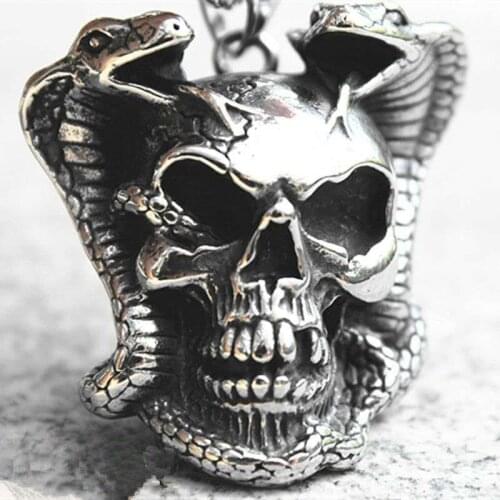 Domineering 316L Stainless Steel Double-headed Snake Skull Pendant for Motorcycle Party Biker Pendant Men Women Hip Hop Jewelry