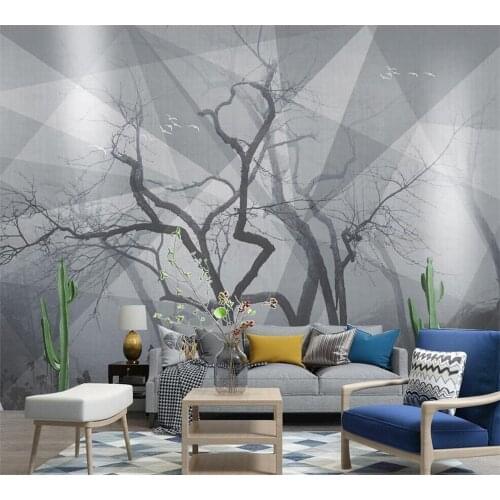 Beibehang Custom Wallpaper Modern Nordic Fashion Gray Triangle Branch Sky Geometric Background Wall Home Decoration Painting
