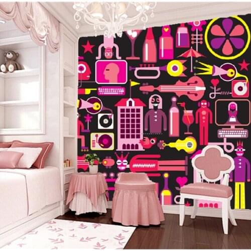 Custom papel de parede infantil, cocktails and musical cartoon animation for children room hotel backdrop waterproof wallpaper