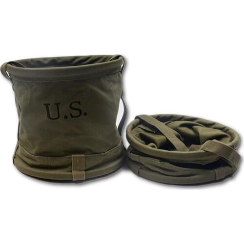 WW2 MILITARY CARRIABLE CANVAS WATER BUCKET PORTABLE OUTDOOR FISHING FOLDABLE PAIL waterproof for a short time