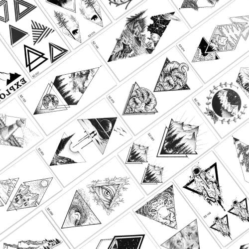 Qucious Geometric Black Mountain Forest Temporary Tattoos Fake Body Art Arm Legs Tattoos For Adult Moon Realistic Sheets Sticker