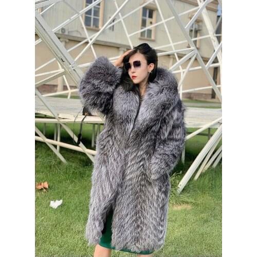 Luxury Red Fox Fur Hooded Coats Women Winter Warm Outerwear High Quality Genuine Fox Fur 100cm Long Overcoat Thick Fur long coat