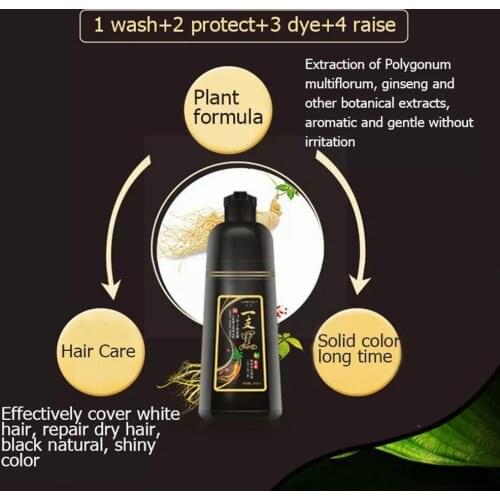 500ML Black Hair Color Dye Shampoo Organic Natural Essence Hair Plant Dye 15-25 For Cover Minutes Only Fast White Hair Gray Q1L4