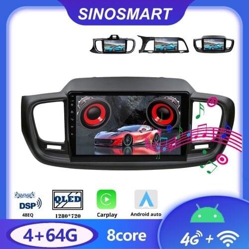 Sinosmart 8 Core,DSP 48EQ Car GPS Navigation Radio for Kia Sorento 2015-2018 K4 2014-2017 Cachet Pegas 2.5D IPS/QLED Screen