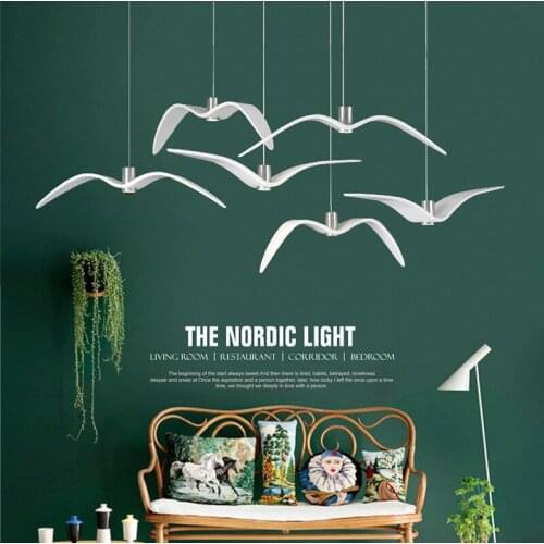 Modern Dining Room Led Seagull Chandelier Art White Seagull Light Living Villa Hall Coffee Shop Suspension Light Fixtures