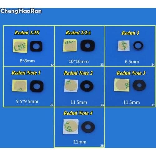 ChengHaoRan Camera Glass For Xiaomi Redmi 1 1S 2 2A 3 Note 2 3 4 Rear Back Camera Lens Glass + Sticker Repair Parts