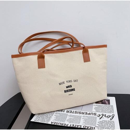Tote Bag Handbag Drawstring Shoulder Bag Female Designer Fashion 2021 New Trend Letter Canvas Simple High Capacity All-match