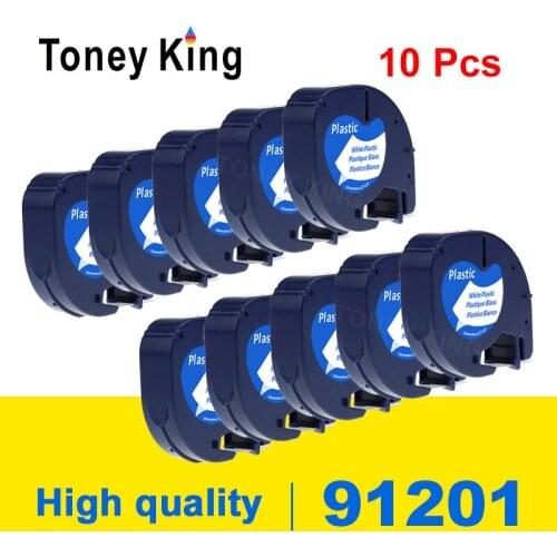 Toney King 10PCS Compatible Dymo LetraTag 91201 12mm*4m Black on White Plastic Label Tape for LT-100H LT-100T LT-110T QX 50 XR