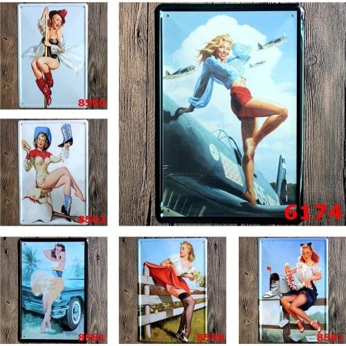 Vintage Metal Signs of Beautiful Girl Sexy Lady 555 Airplane Postbox Guitar Shabby Chic Home Decor Personalized Metal Poster