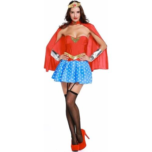 Adult Women Power Costume Halloween Sexy Wonder Superhero Super Girl Cosplay Outfit