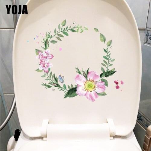 YOJA 22.6X19.3CM Mori Watercolor Green Leaf Wreath Childern Bedroom Decor Wall Sticker WC Toilet Decal T1-2258