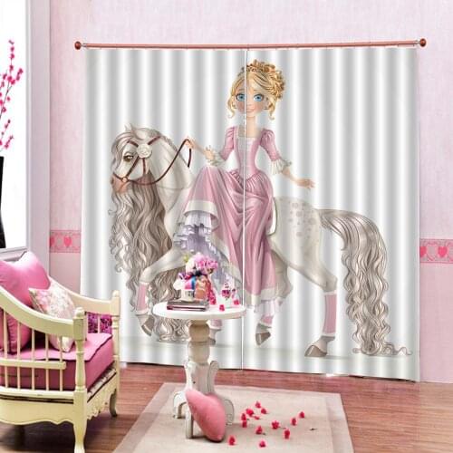 Photo Customized 3D Blackout Curtain White horse Princess girl Curtain For Girl Princess Room Bedroom Window Drapes Decor Sets